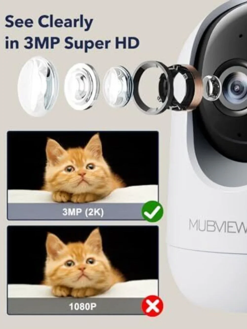 Indoor Security Camera 2K, Pet Camera with Phone App, WiFi Cameras for Home S...